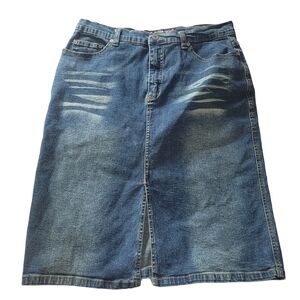 London Blues Distressed Mid-length Denim Skirt Size 11